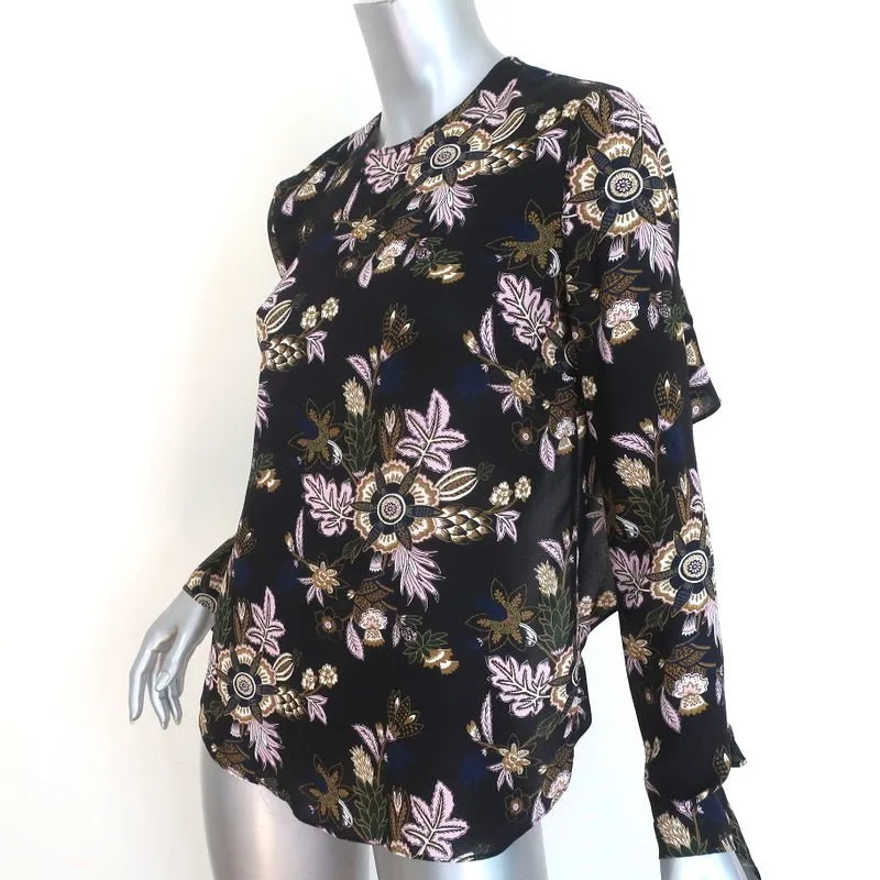 A.L.C. Open Back Blouse Cooper Black Floral Print Silk Size 4 Long Sleeve Top