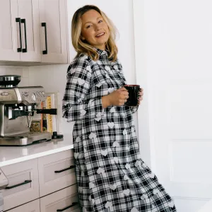 All Over Printed Long Sleeve Notched Collar Nightgown