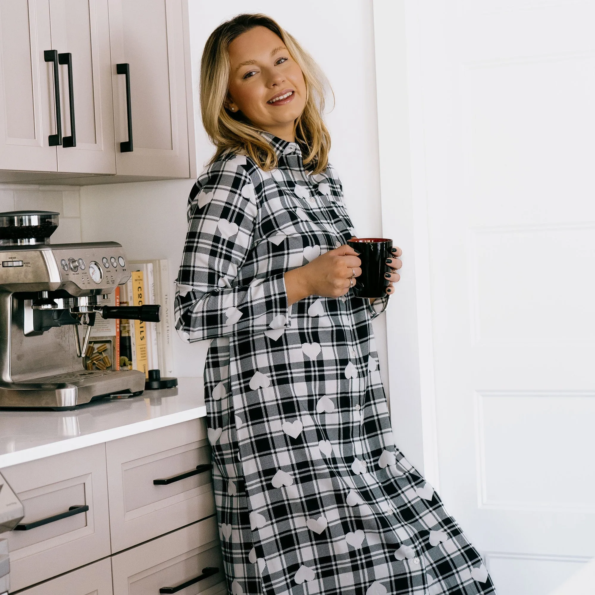 All Over Printed Long Sleeve Notched Collar Nightgown