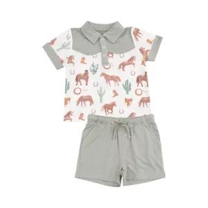 Angel Dear || Western Horses Cowboy Polo & Short Set
