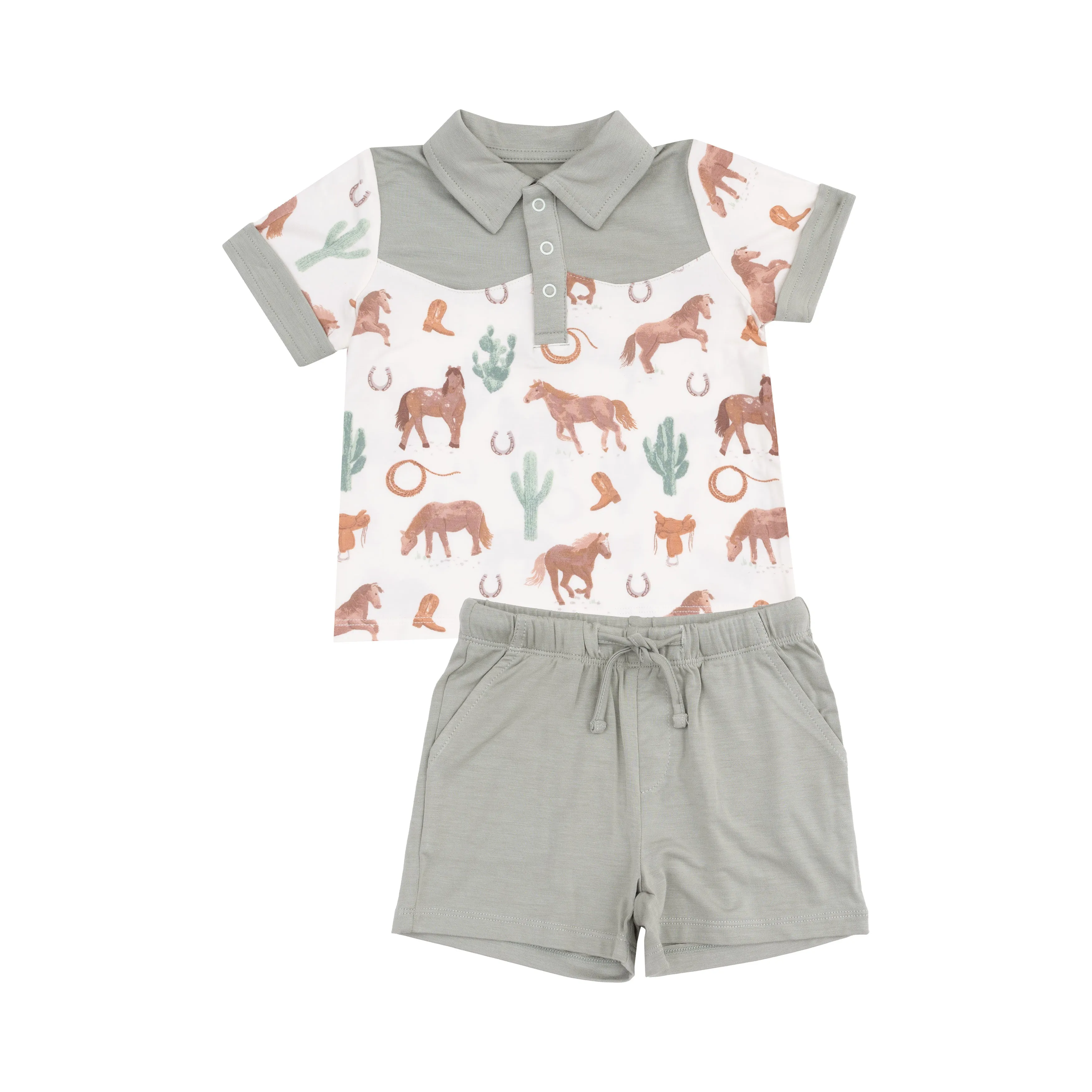 Angel Dear || Western Horses Cowboy Polo & Short Set