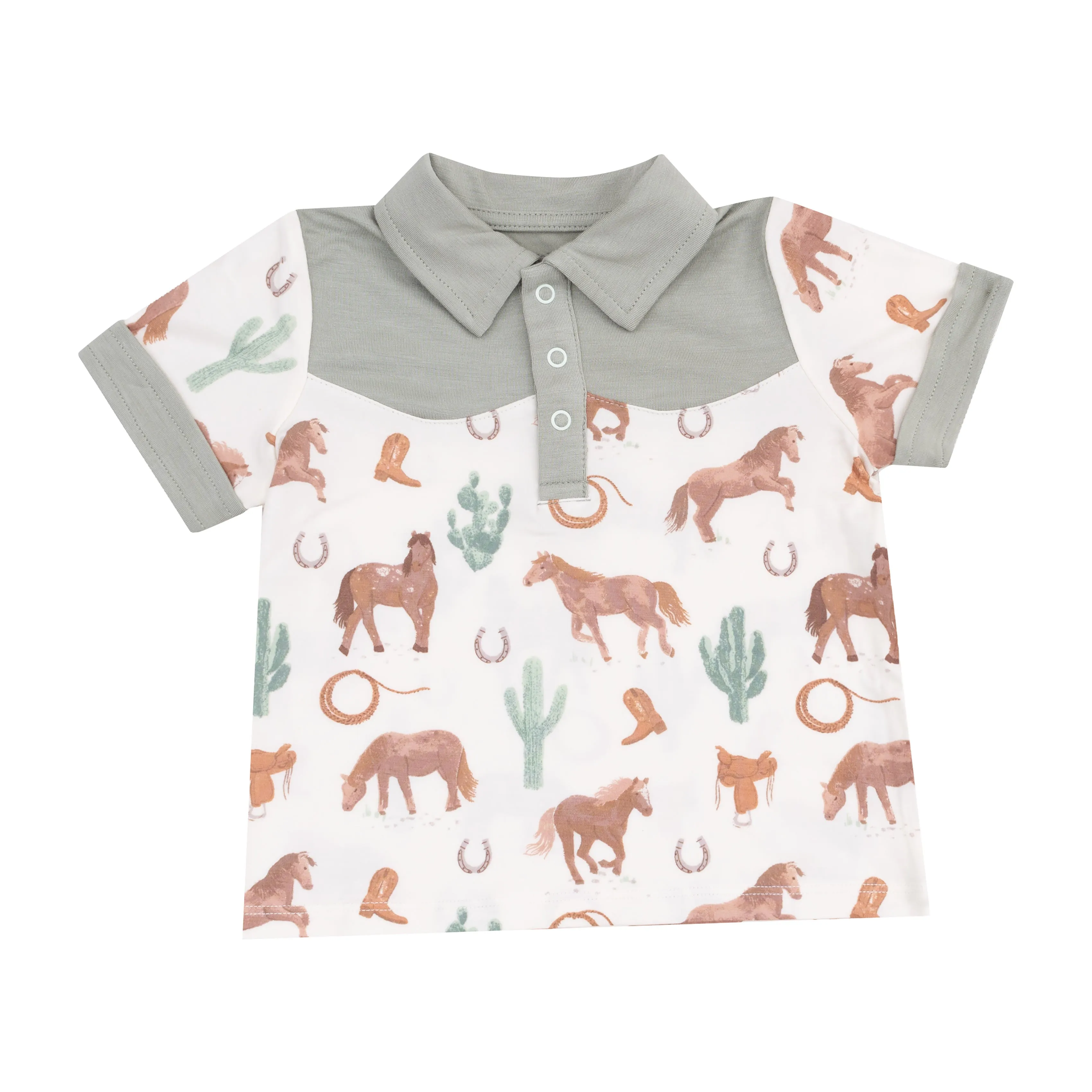Angel Dear || Western Horses Cowboy Polo & Short Set