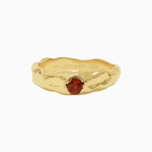 Anillo Bold orgánico delgado en oro amarillo de 18K con granate