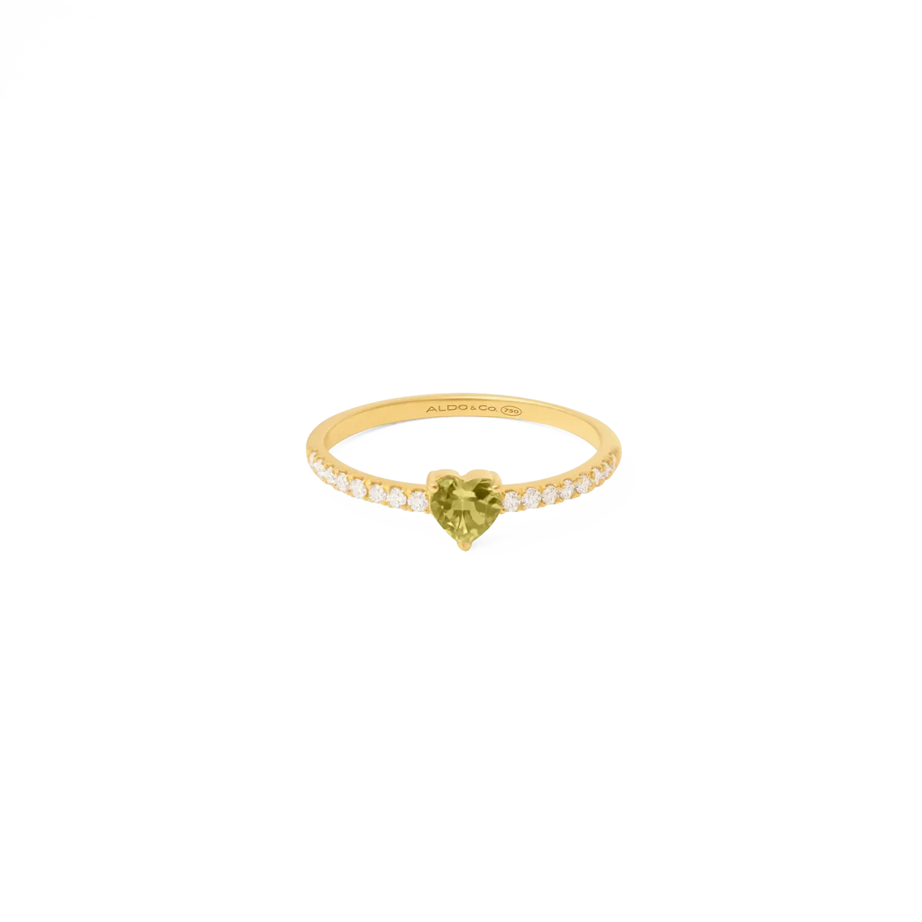 Anillo corazón oro amarillo de 18k con peridoto y brillos