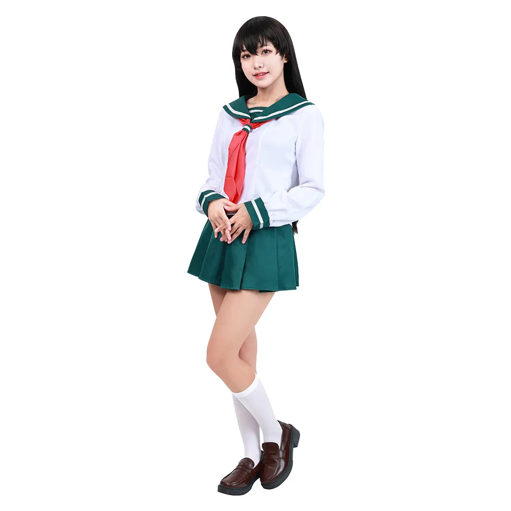 Anime InuYasha Kagome Higurashi Women Girls Uniform Skirt Outfit Cosplay Costume Halloween Carnival Suit