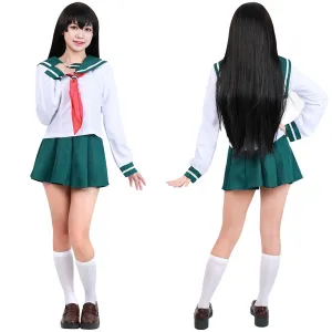 Anime InuYasha Kagome Higurashi Women Girls Uniform Skirt Outfit Cosplay Costume Halloween Carnival Suit