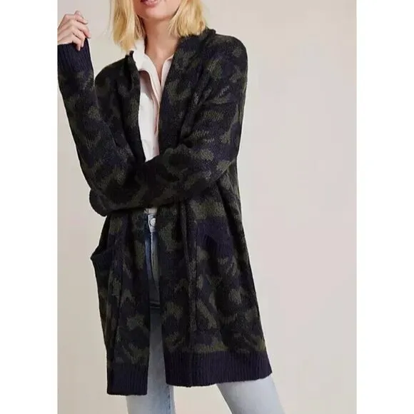 Anthropologie Jensen Women Camo Open Cardigan Duster Sweater Size XL Long Sleeve
