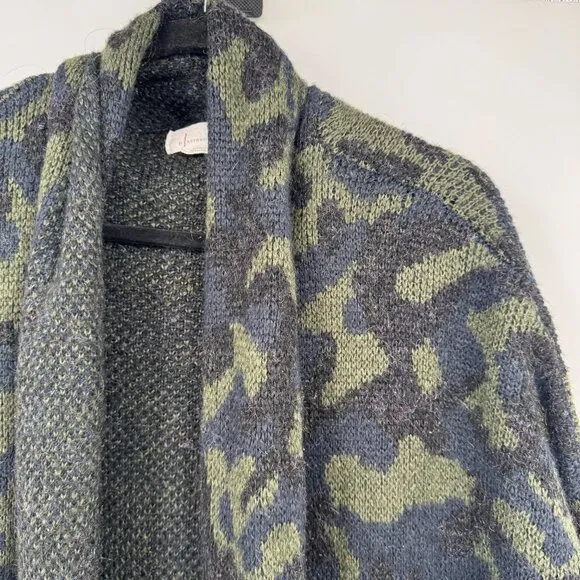 Anthropologie Jensen Women Camo Open Cardigan Duster Sweater Size XL Long Sleeve