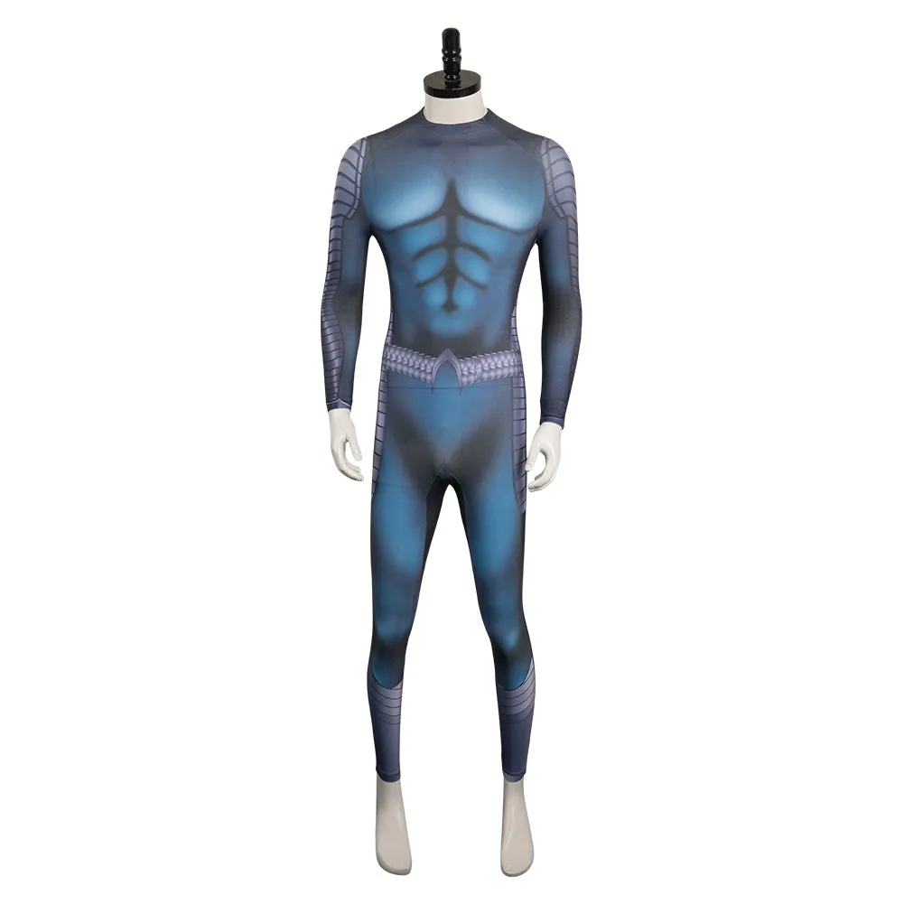 Aquaman Arthur Curry Adult Blue Printed Jumpsuit Cosplay Costume Outfits Halloween Carnival Suit