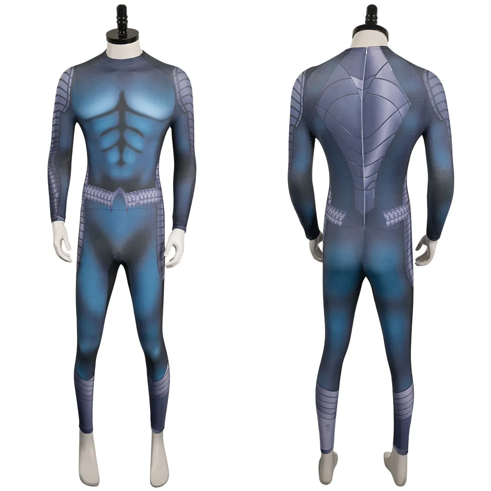 Aquaman Arthur Curry Adult Blue Printed Jumpsuit Cosplay Costume Outfits Halloween Carnival Suit