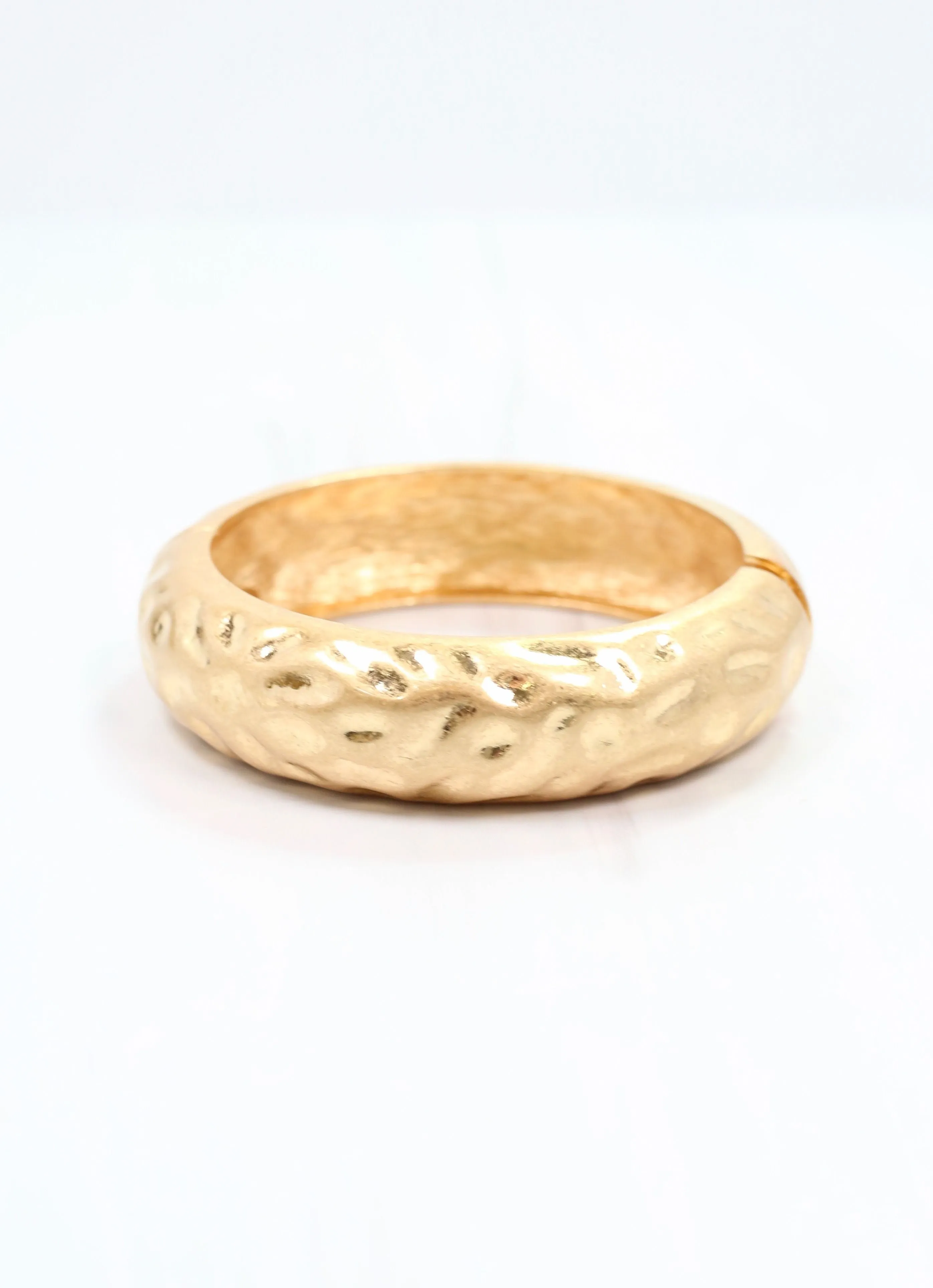 Aries Hammered Cuff Bracelet Worn Gold