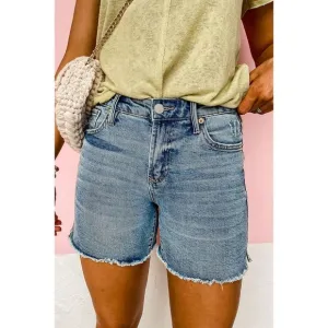 Azura Exchange  Sky Blue Raw Hem High Waist Denim Shorts