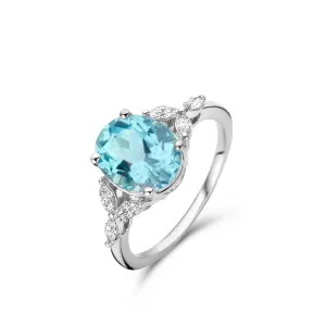 Bague avec motif - Or Blanc, Diamants et Aigue Marine (063993/IA)