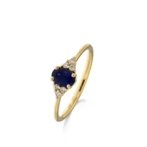 Bague avec motif - Or Jaune, Diamants et Saphir (064615SA)