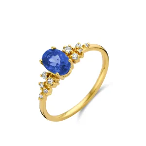 Bague avec motif - Or Jaune, Diamants et Saphir (064767SA)