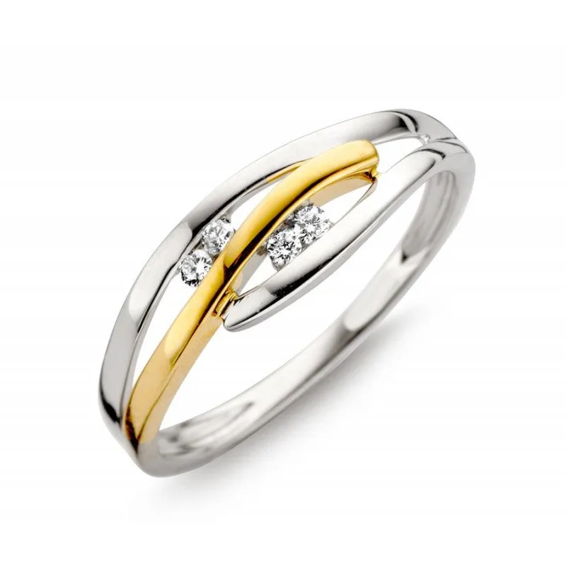 Bague avec motif - Or Jaune et Blanc, Diamants (GR2473BB)