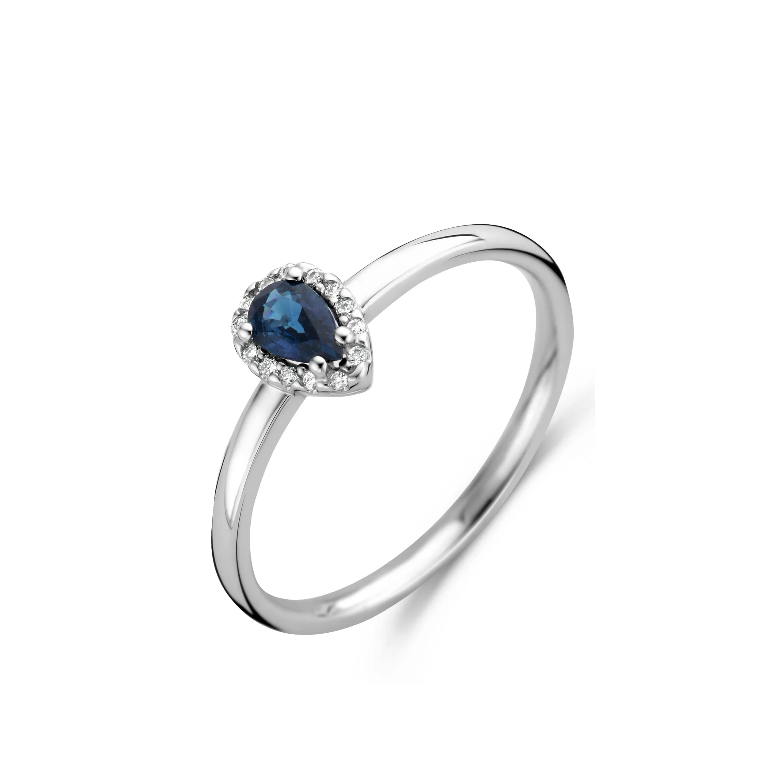 Bague entourage - Or Blanc, Diamants et Saphir bleu (065569/SA)