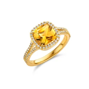 Bague entourage - Or Jaune, Diamants et Citrine (063019/JA)