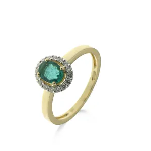 Bague entourage - Or Jaune et Blanc, Diamants et Emeraude (058551/EA)