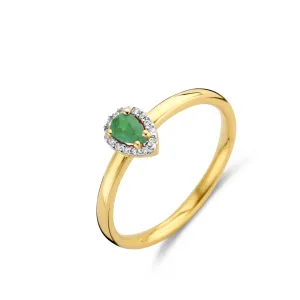 Bague entourage - Or Jaune et Blanc, Diamants et Emeraude (065566/EA)