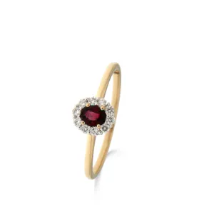 Bague entourage - Or Jaune et Blanc, Diamants et Rubis (9A6270/RA)