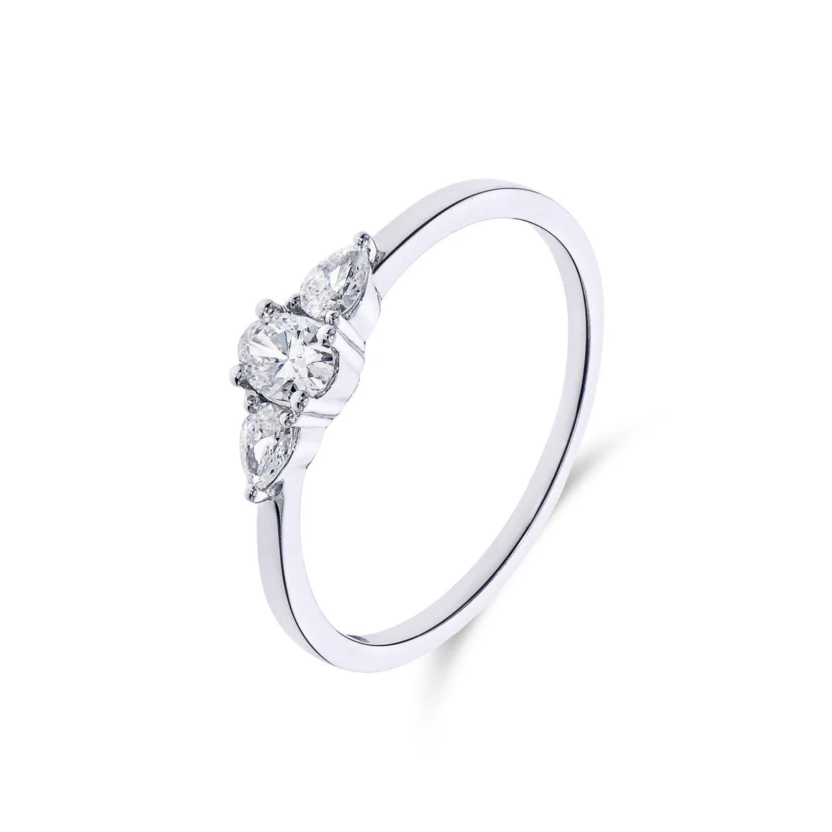 Bague solitaire accompagné - Or Blanc, Diamants (063681/A)