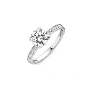 Bague solitaire accompagné - Or Blanc, Zircons (GR3961WZ)