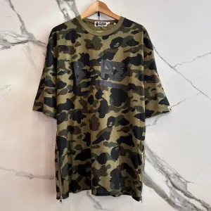 Bape Camo Double Bottom Zip Tee ‘Green Camo’ Size L