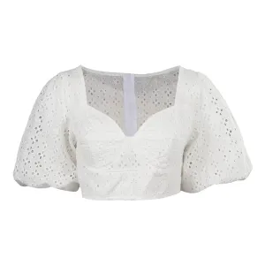 Barbie 2023 Margot Robbie Puff Sleeves White Cropped Top Cosplay Costume Halloween Carnival