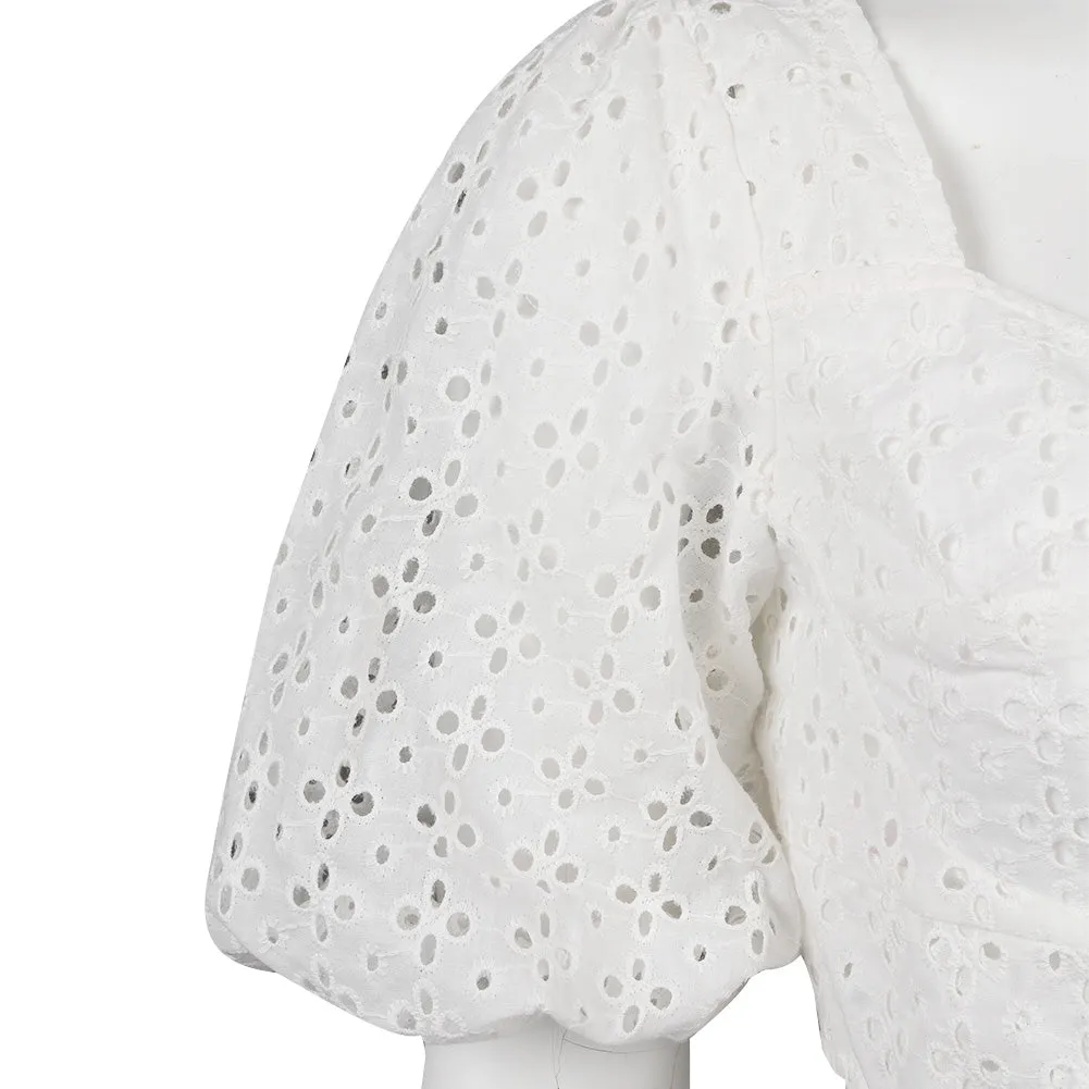 Barbie 2023 Margot Robbie Puff Sleeves White Cropped Top Cosplay Costume Halloween Carnival