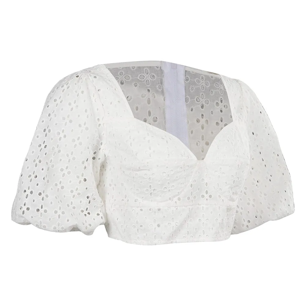Barbie 2023 Margot Robbie Puff Sleeves White Cropped Top Cosplay Costume Halloween Carnival