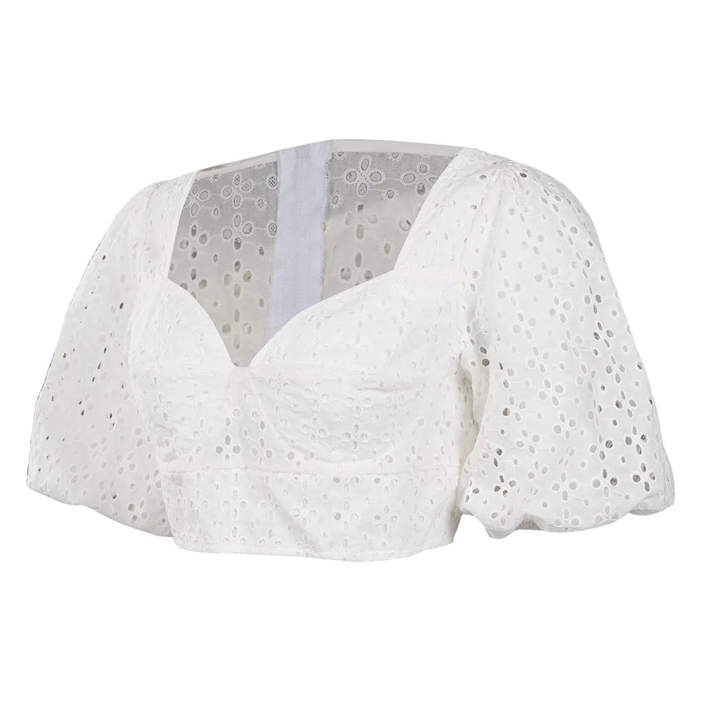 Barbie 2023 Margot Robbie Puff Sleeves White Cropped Top Cosplay Costume Halloween Carnival