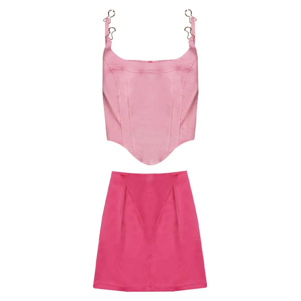 Barbie Margot Robbie Cosplay Costume Suspender Split Skirt Outfits Halloween Carnival Suit