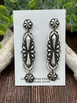 Baxter Stamped Sterling Triple Concho Earrings - 2.75"