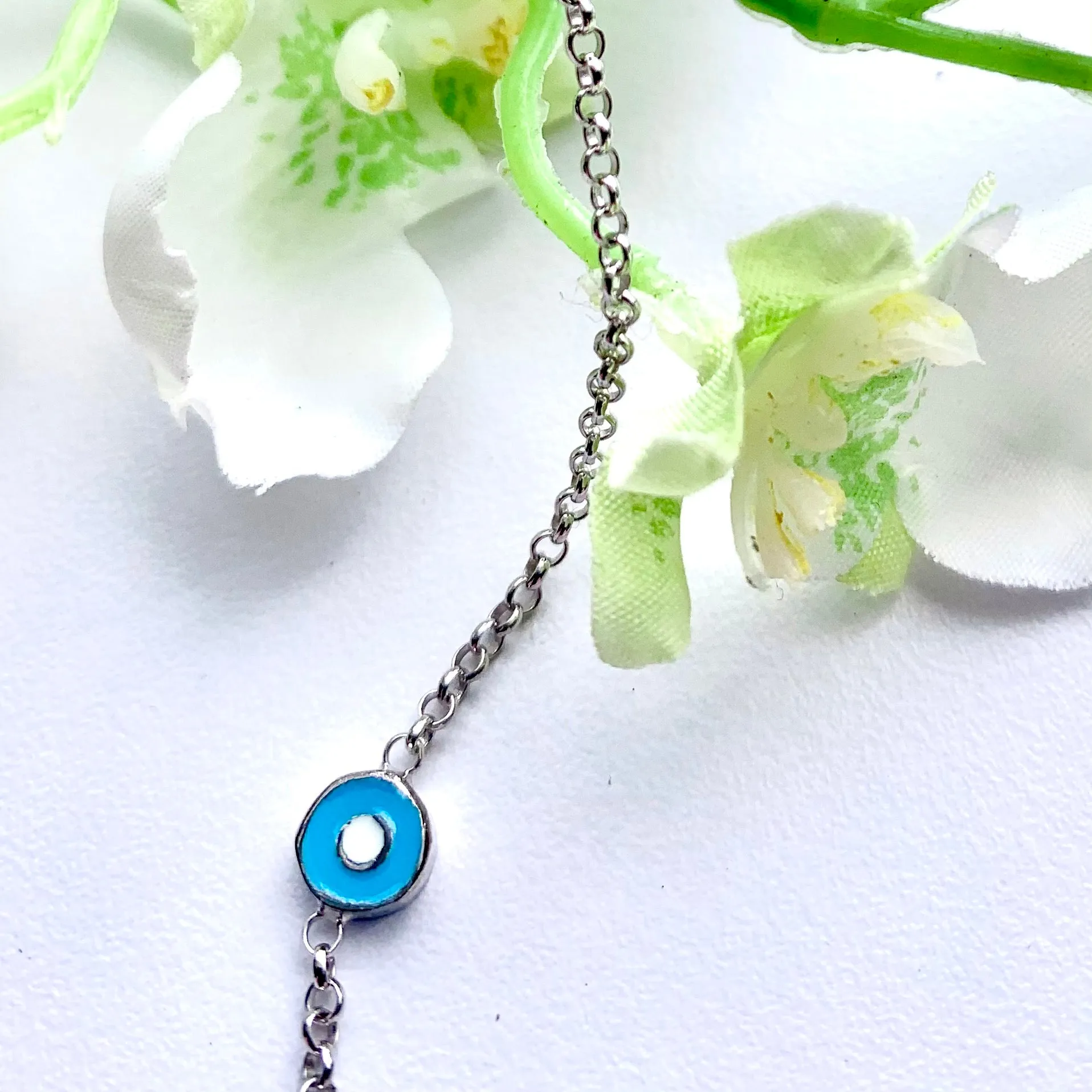 BDV 2  PC TURKISH EYE SILVER CHAIN NECKLACE
