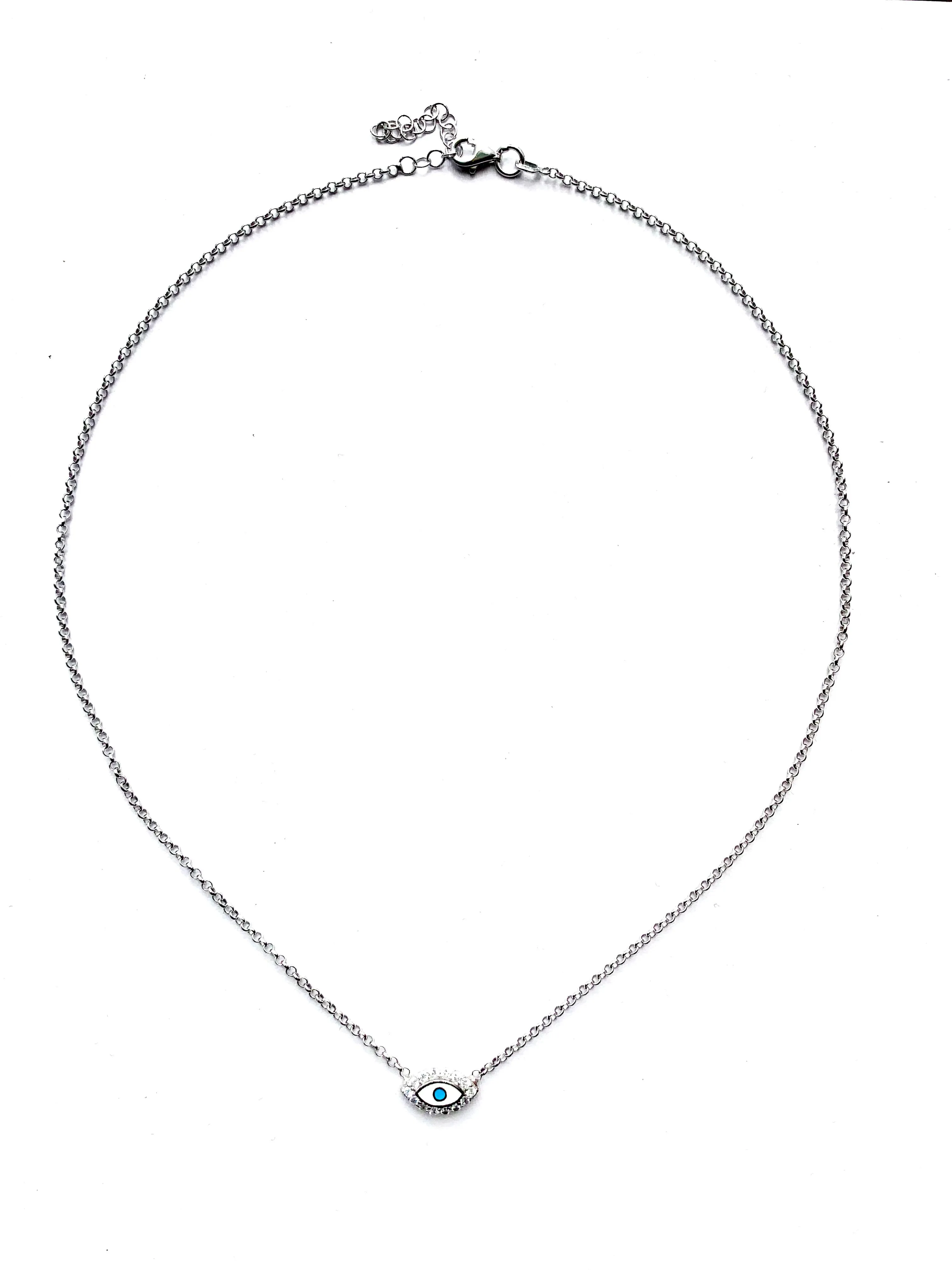 BDV 2  PC TURKISH EYE SILVER CHAIN NECKLACE