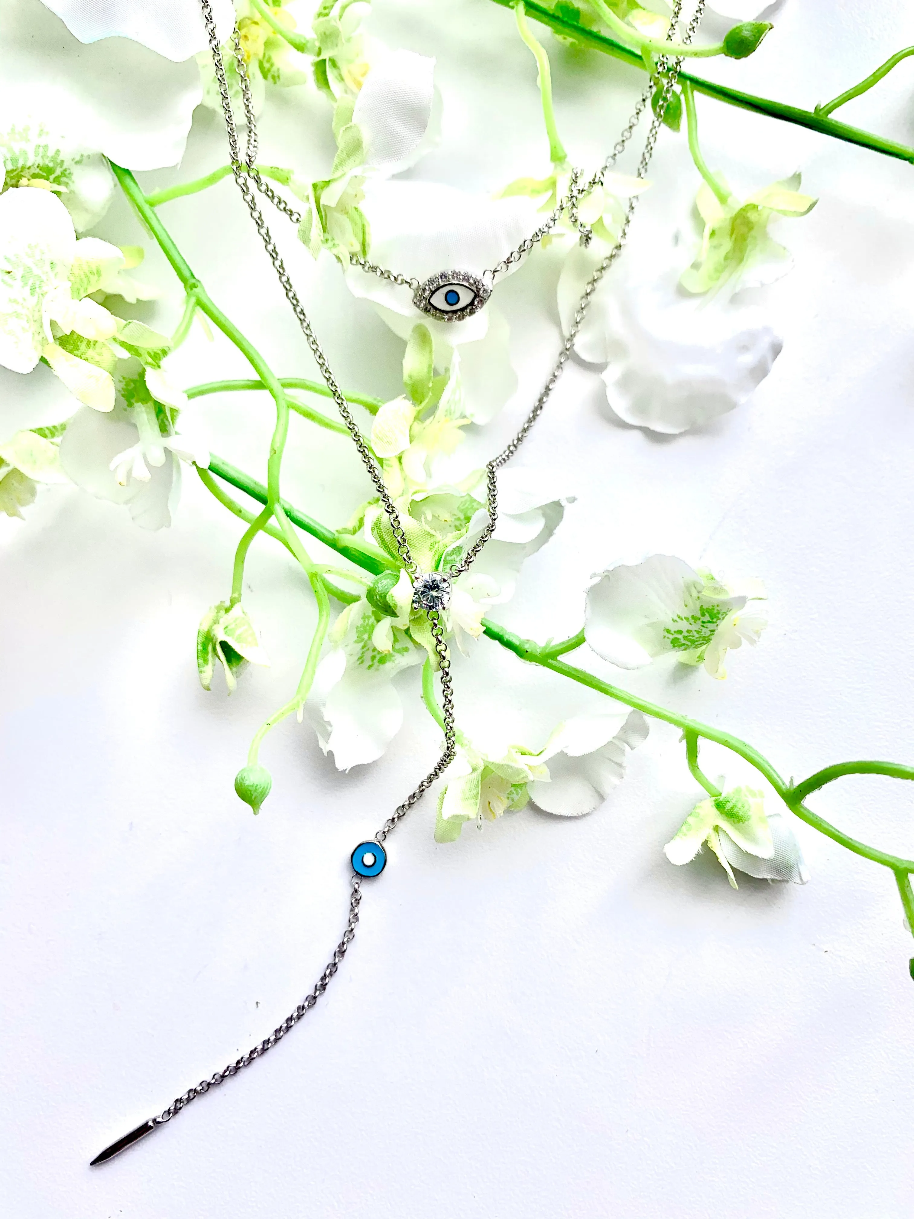BDV 2  PC TURKISH EYE SILVER CHAIN NECKLACE