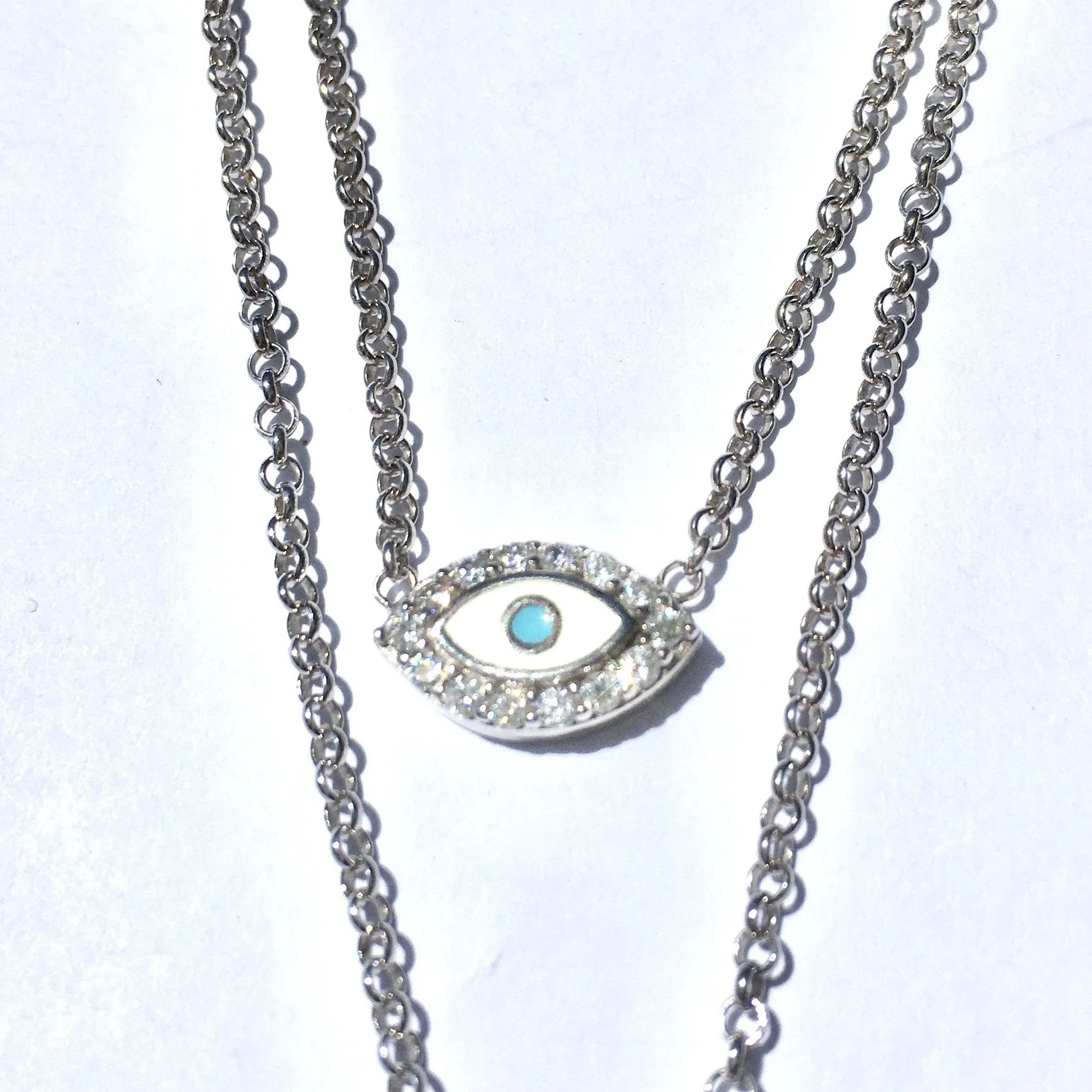 BDV 2  PC TURKISH EYE SILVER CHAIN NECKLACE