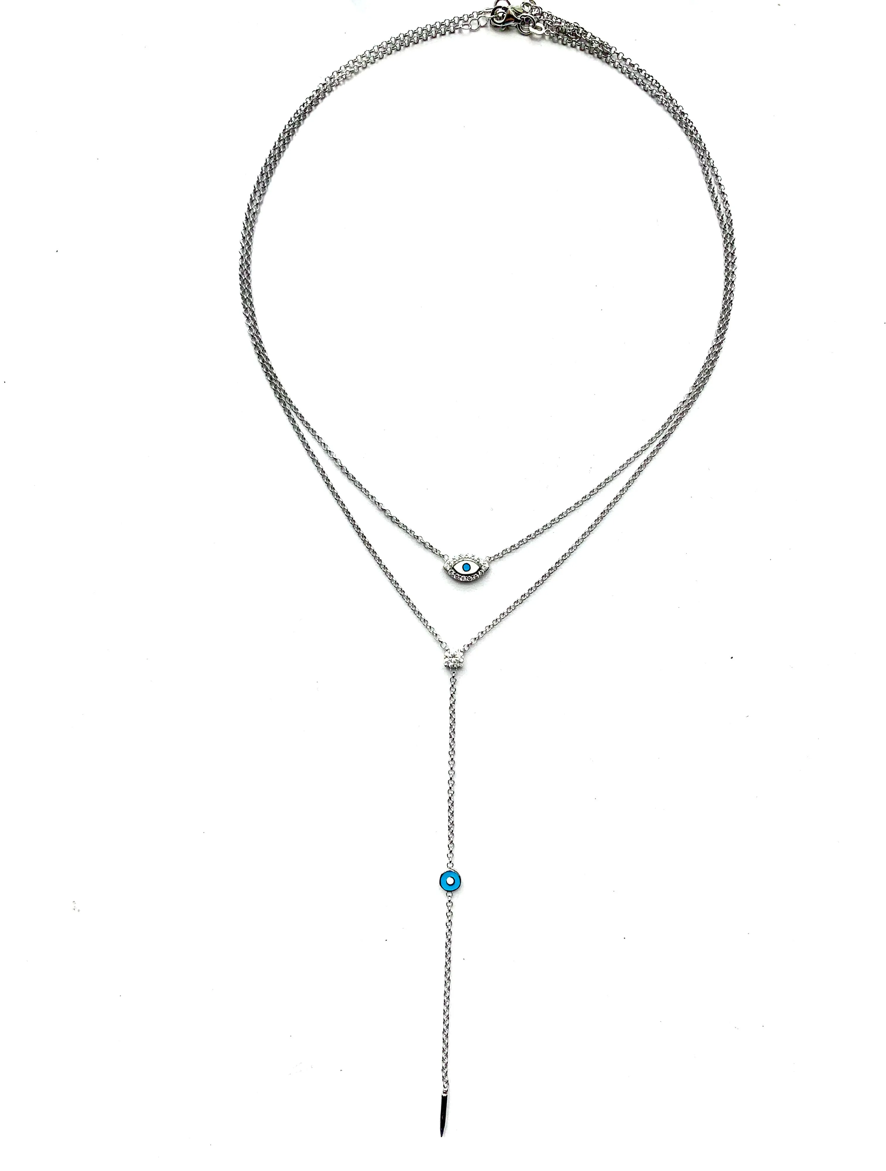 BDV 2  PC TURKISH EYE SILVER CHAIN NECKLACE