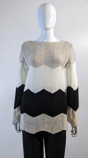 Beige Colour Block Design Knitted Jumper