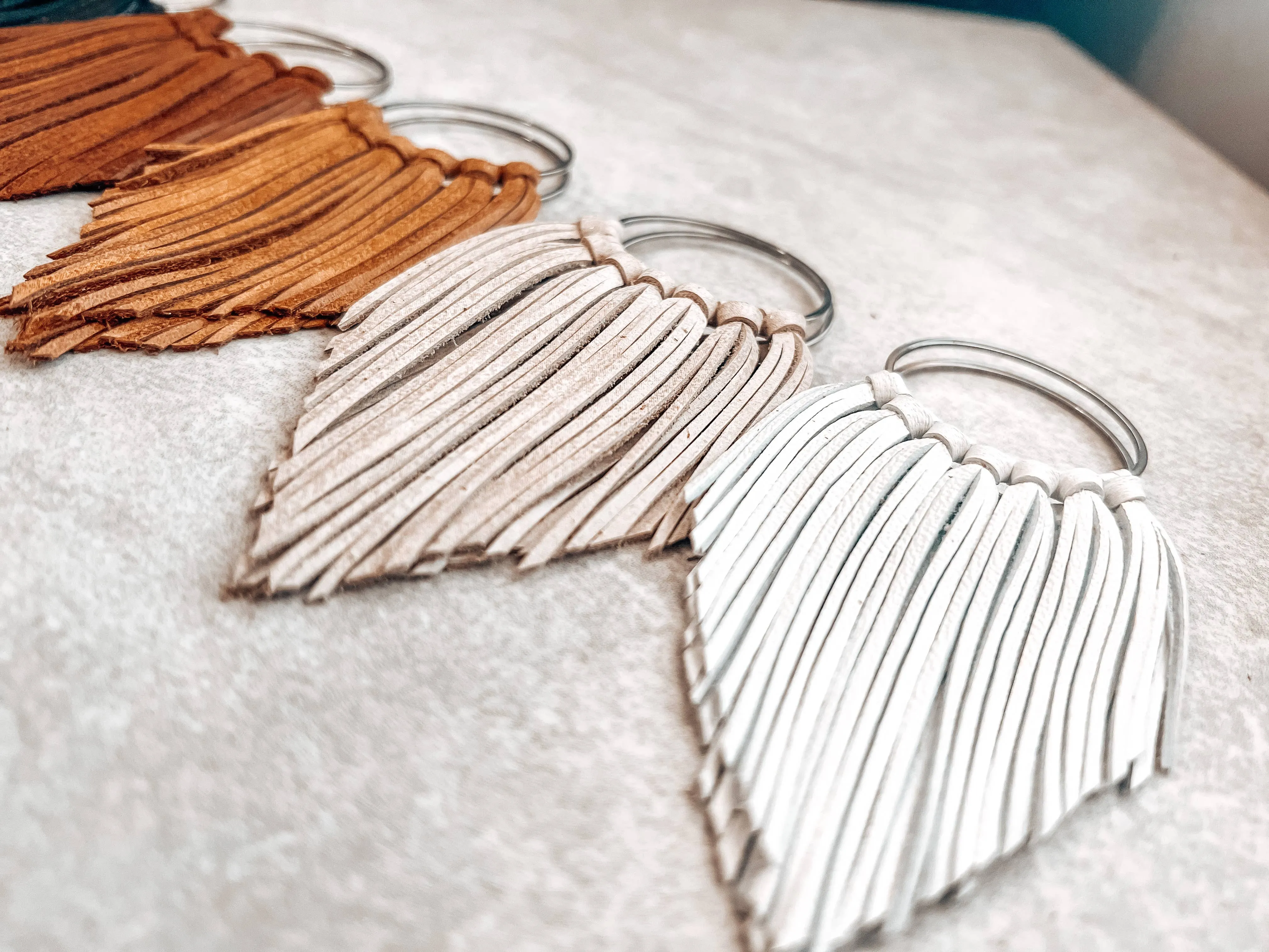 Beige Fringed in Faith Cascade Fringe Hoops Earrings