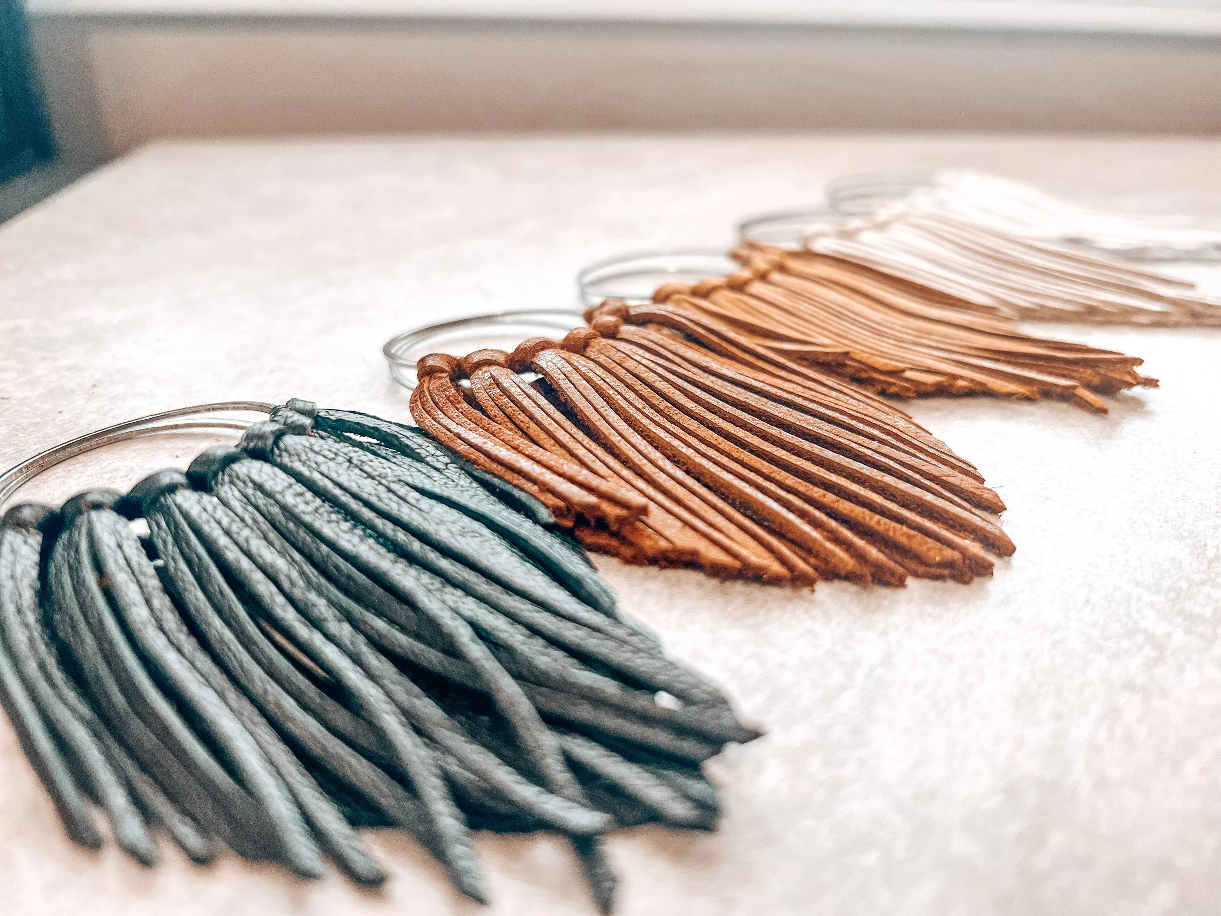 Beige Fringed in Faith Cascade Fringe Hoops Earrings