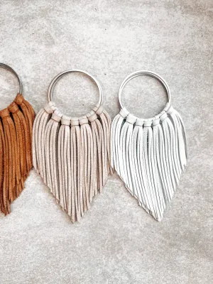 Beige Fringed in Faith Cascade Fringe Hoops Earrings