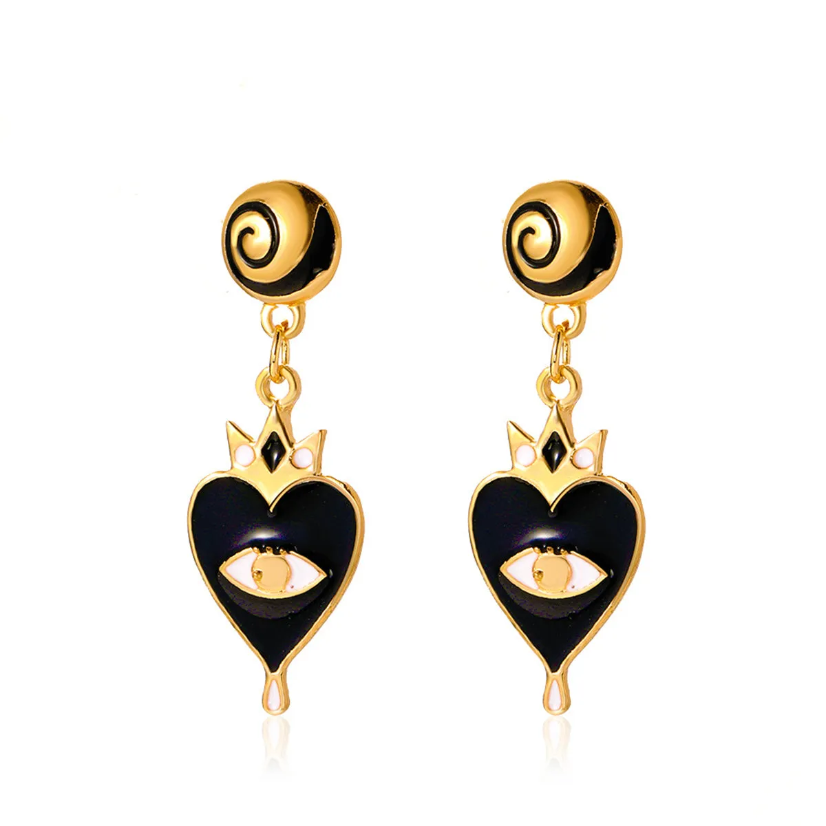 Black Enamel & 18K Gold-Plated Eye Heart Drop Earrings