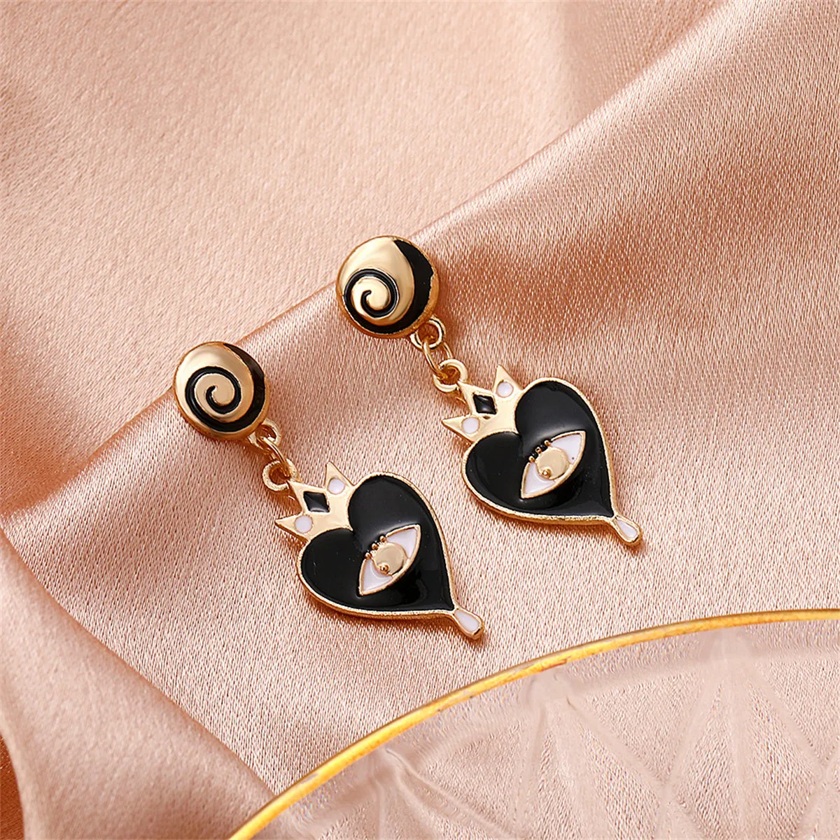 Black Enamel & 18K Gold-Plated Eye Heart Drop Earrings