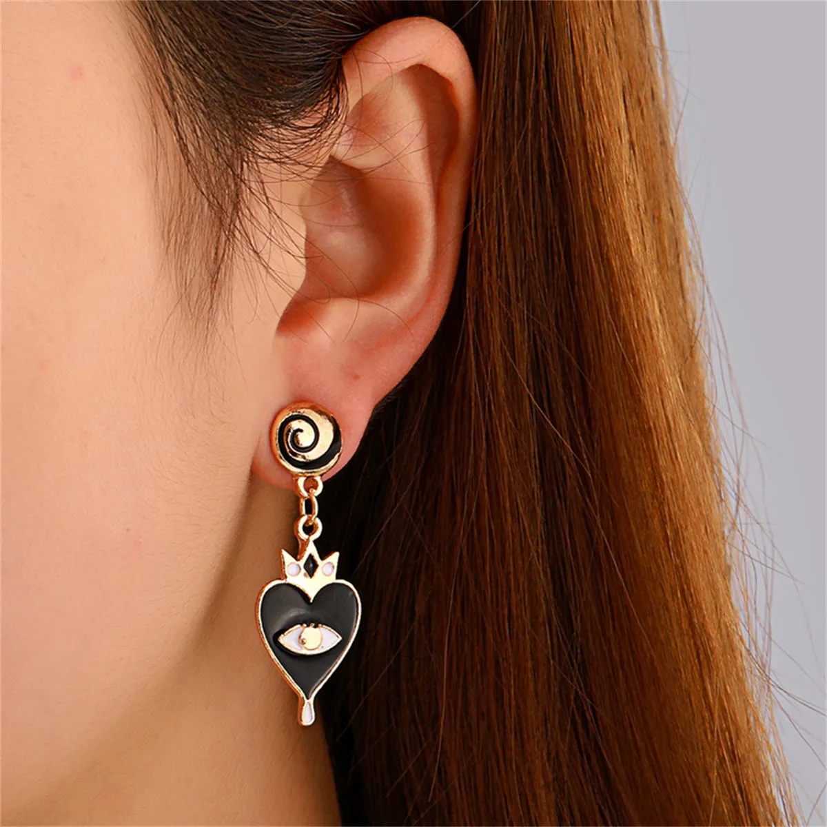 Black Enamel & 18K Gold-Plated Eye Heart Drop Earrings