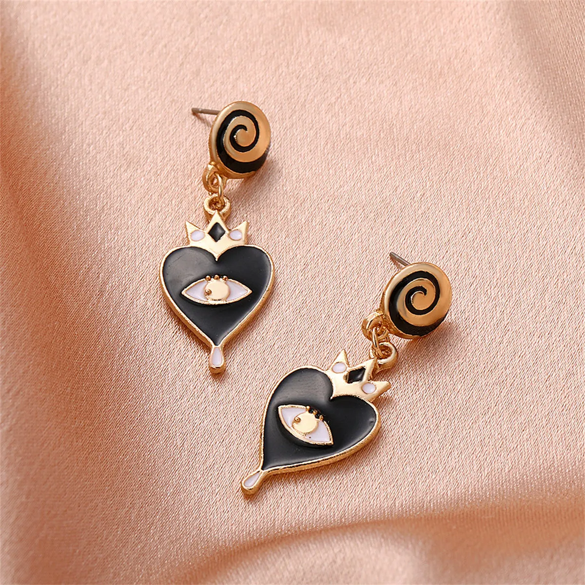 Black Enamel & 18K Gold-Plated Eye Heart Drop Earrings