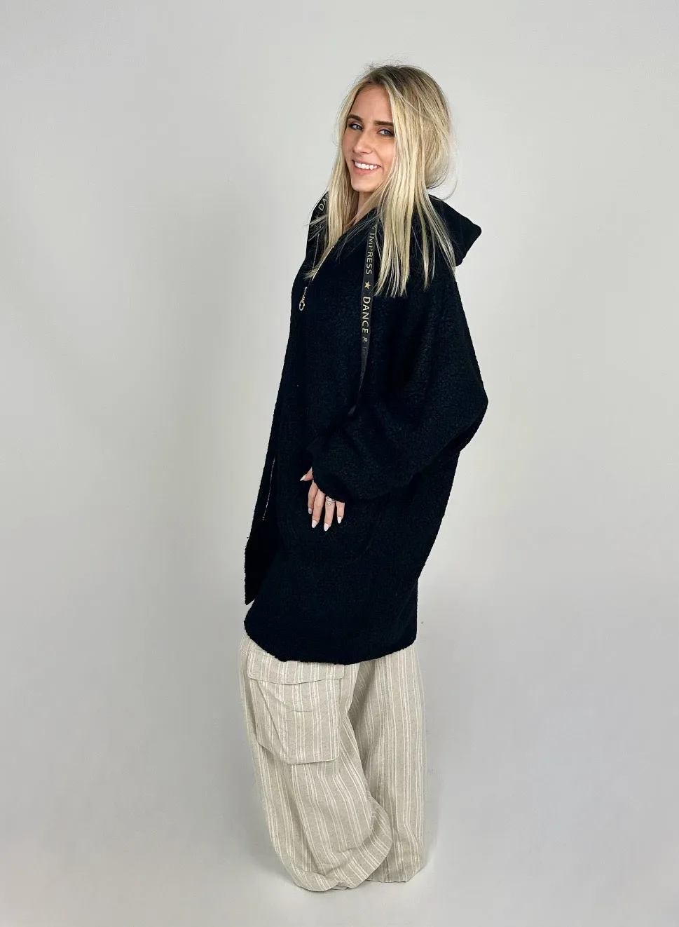 Black Soft Hooded Coat