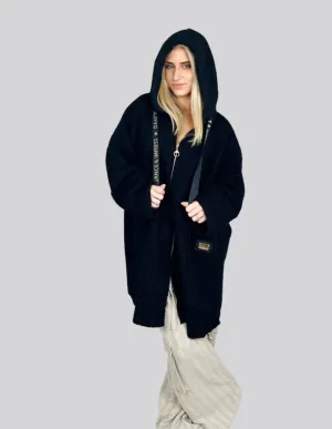 Black Soft Hooded Coat