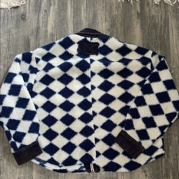 Blue and White Checkered POL womans zip up / corduroy pockets-